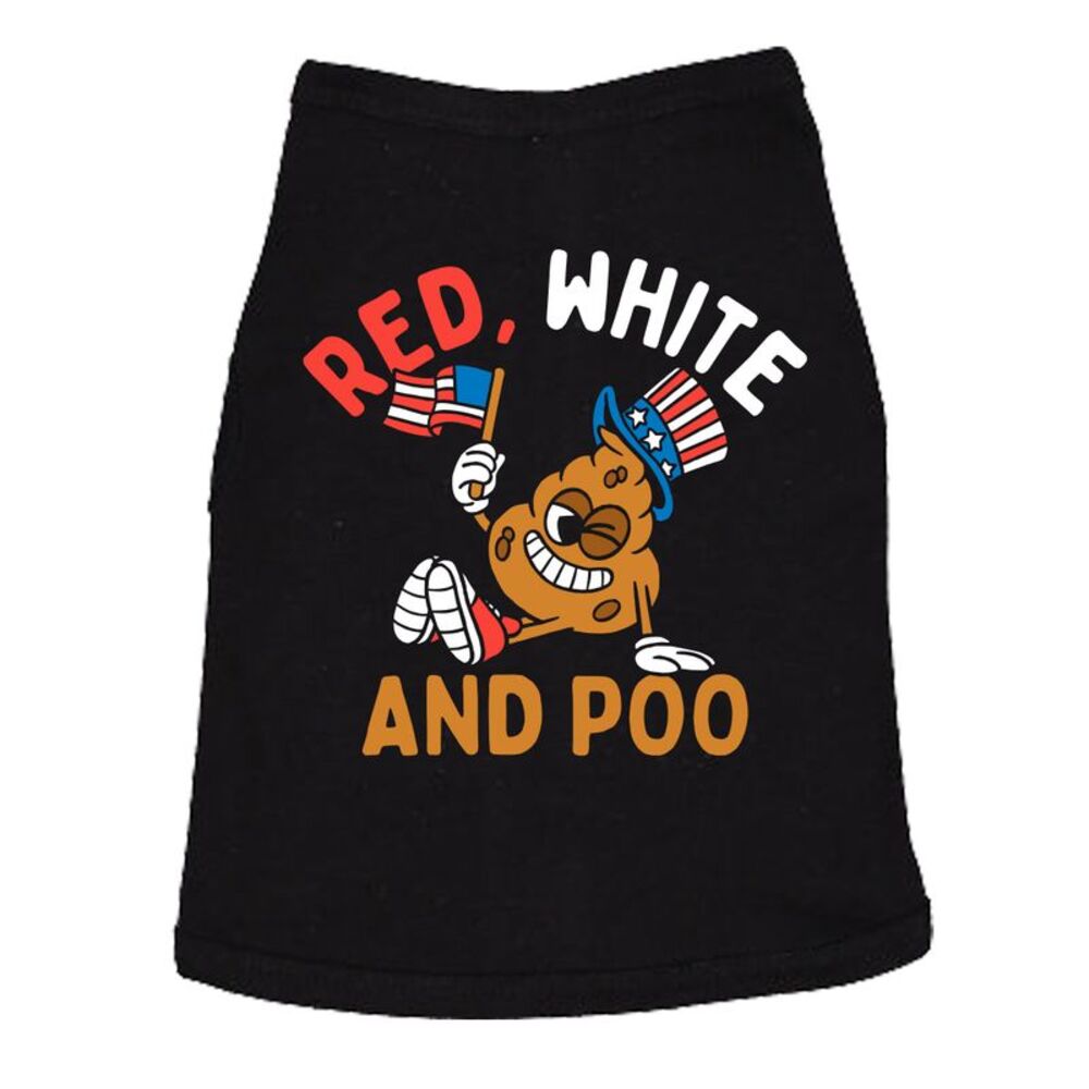 Red White And Poo Dog Shirt Funny Fourth Of July Tee For Dogs